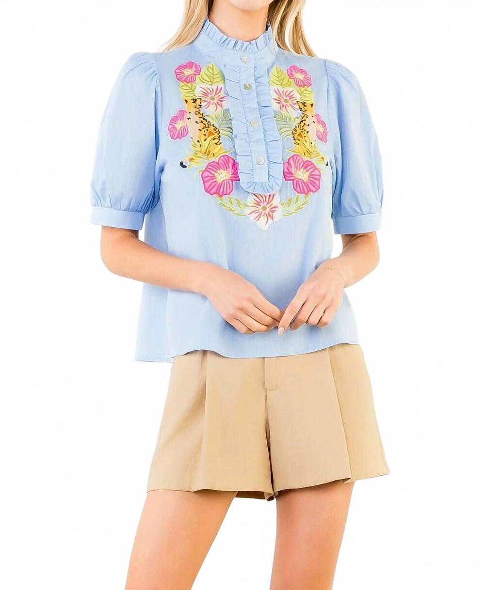 NEW THML women's embroidered top in blue